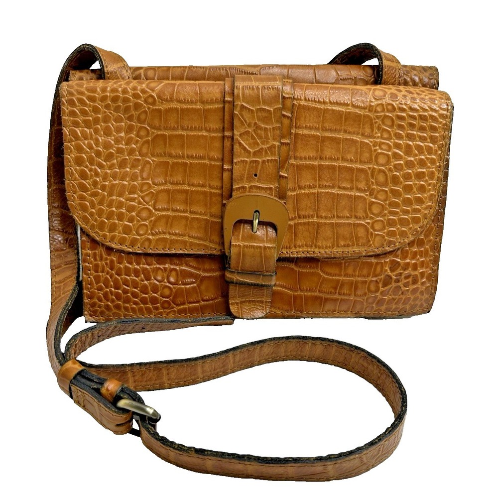 Patricia Nash Tauriana Congac Purse Wallet Crossbody Croc Embossed Leather